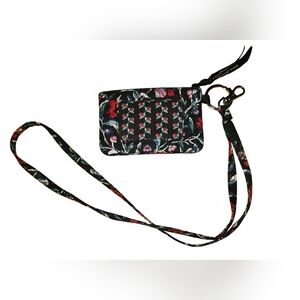 Vera Bradley Women's Cotton Zip ID Case Perennials Noir w/ Matching Lanyard